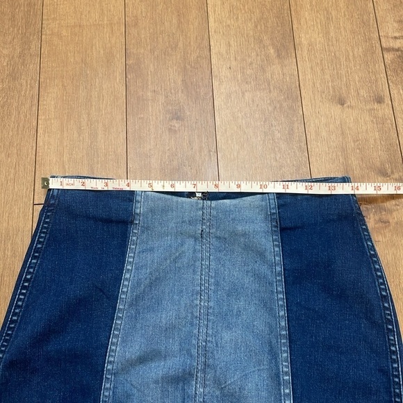 Free People Two Tone black panel denim jean mini Skirt Stretchy Tight sz 6 - Picture 9 of 13